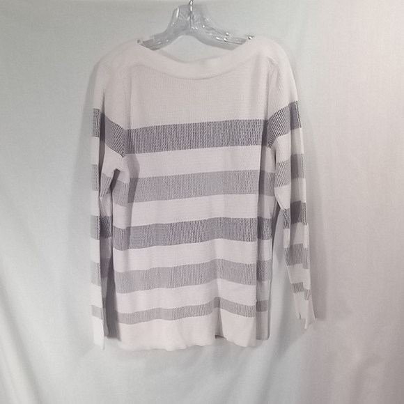 Market & Spruce Ivory Gray Striped Tawnee Waffle Knit Sweater Size XL - Picture 5 of 5